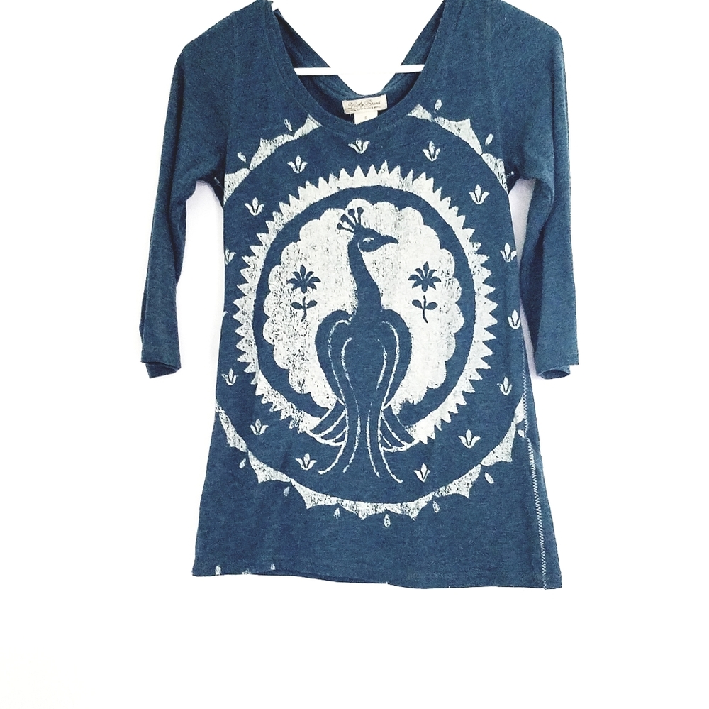 Lucky Brand womens size small blue peacock 3/4 sleeve length shirt